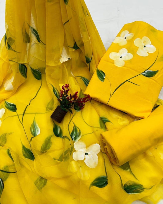 Hand Painted Unstitched Cotton Suit Set