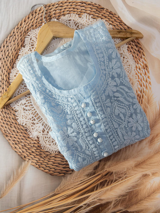 Light Blue Chikankari Organza Anarkali