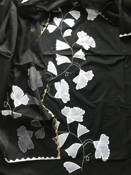 Kota Cotton Hand Floral Appliqué Work Kurta and Duppata