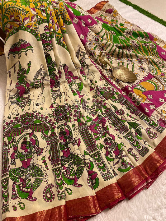 Semi Silk Hand Kalamkari Saree