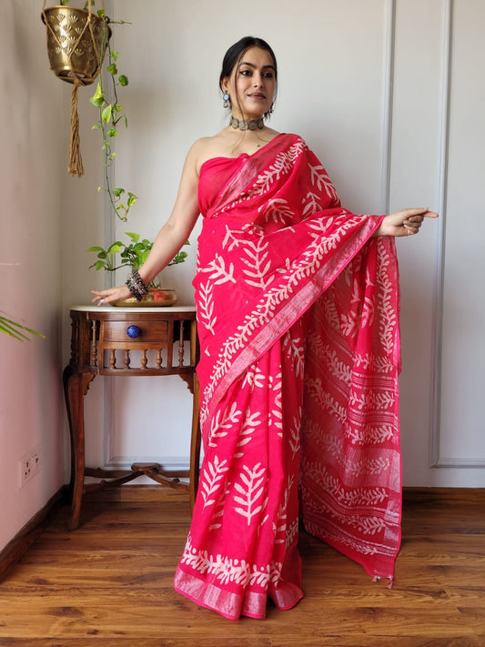 Block Printed Linen Saree
