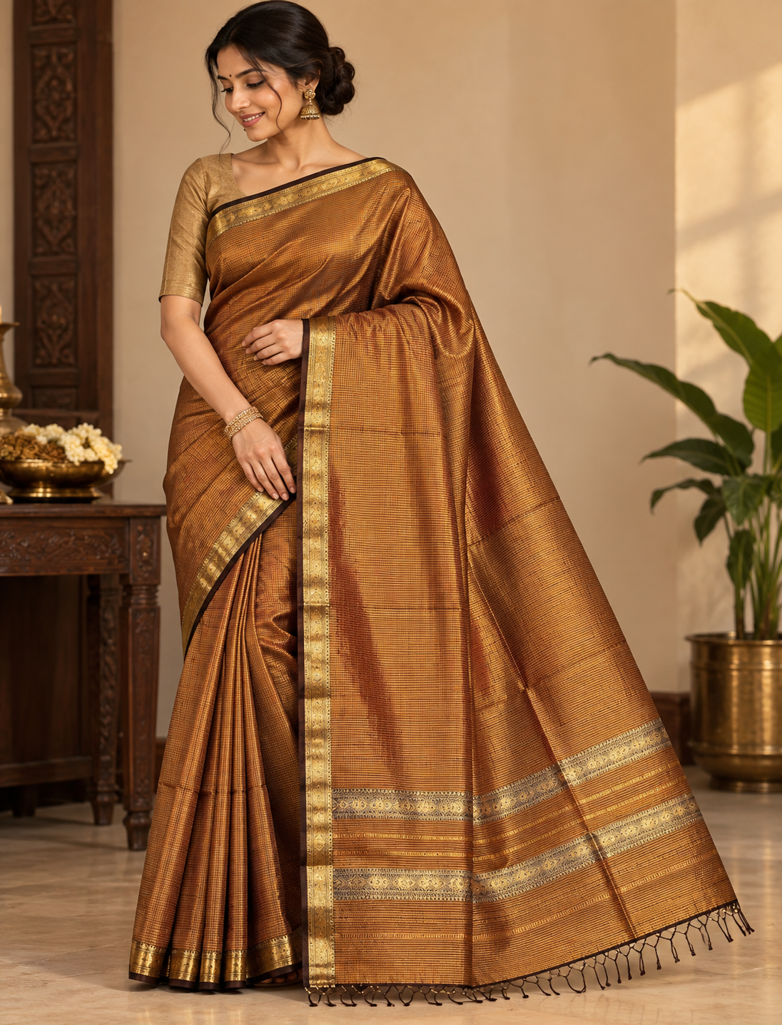 Maheshwari  Handwoven Garbha Reshmi Saree