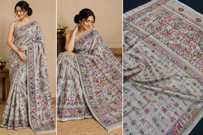 Pure Tussar Silk Katha Marwahi Saree