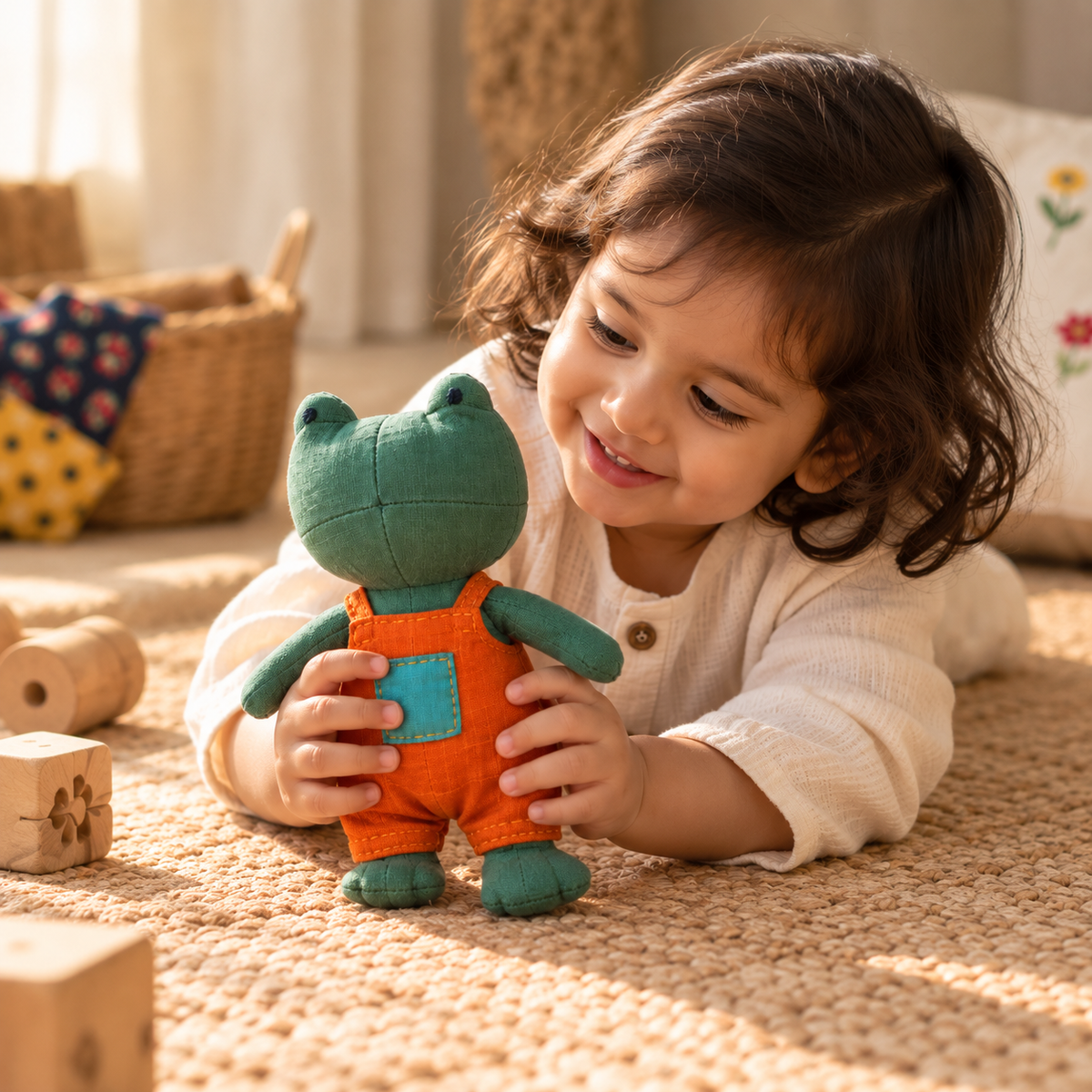 Handmade Upcycled Fabric Frog Doll Toy for Kids