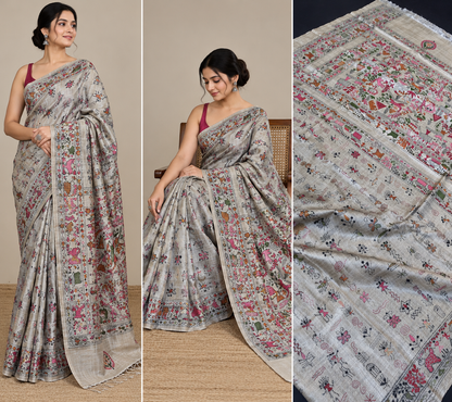 Pure Tussar Silk Katha Marwahi Saree