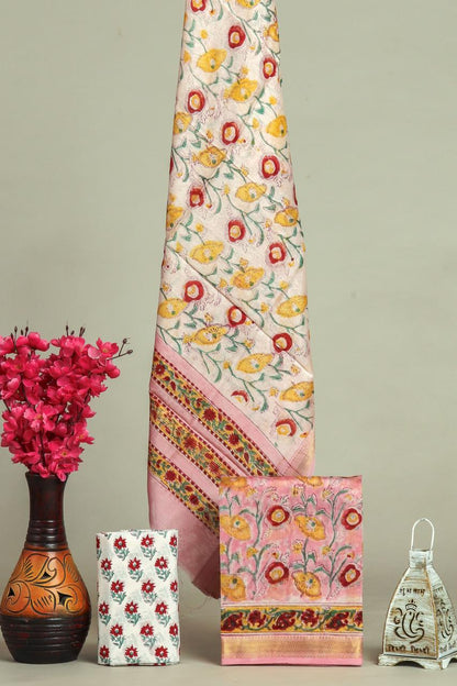 Handblock Maheshwari Zari Border Dress Material
