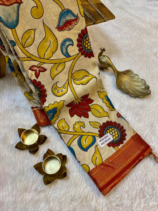 Semi Silk Hand Kalamkari Saree