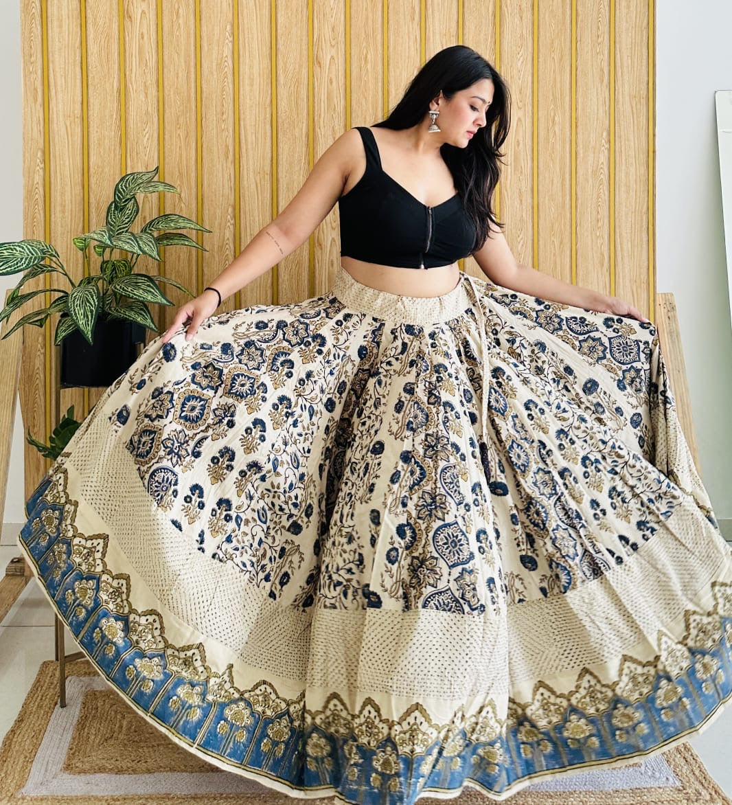 Handblock Ajrakh Print Cotton Skirt