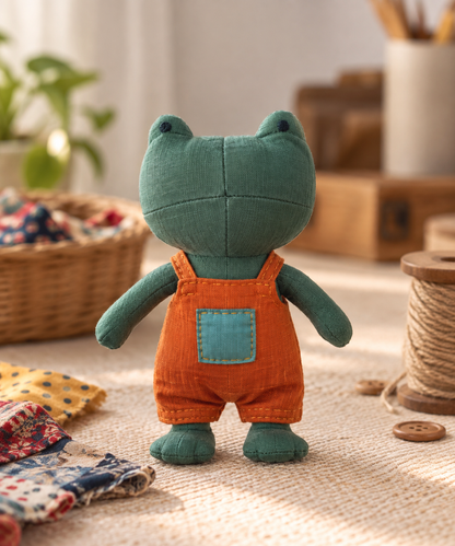 Handmade Upcycled Fabric Frog Doll Toy for Kids