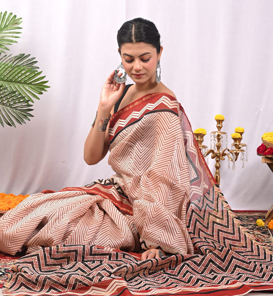 Hand Block Print Chanderi Silk Saree