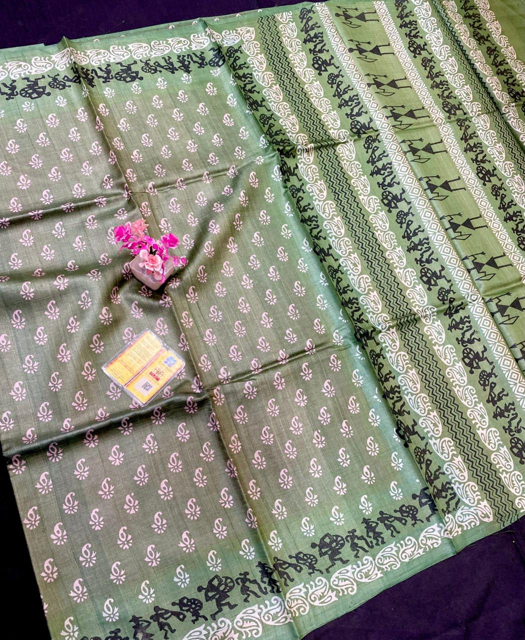 Pure Tussar Silk Handblock Printed Saree