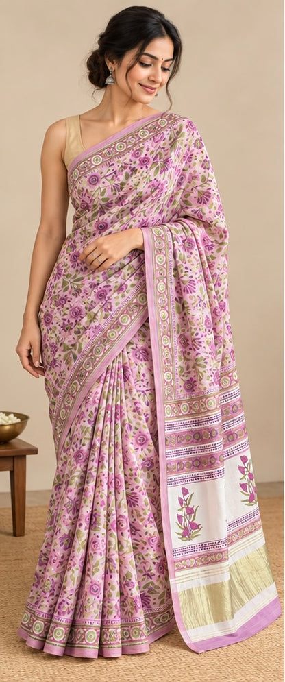 Pure Lagdi Patta Modal Gajji Silk Saree with Ajrakh & Bagru Prints