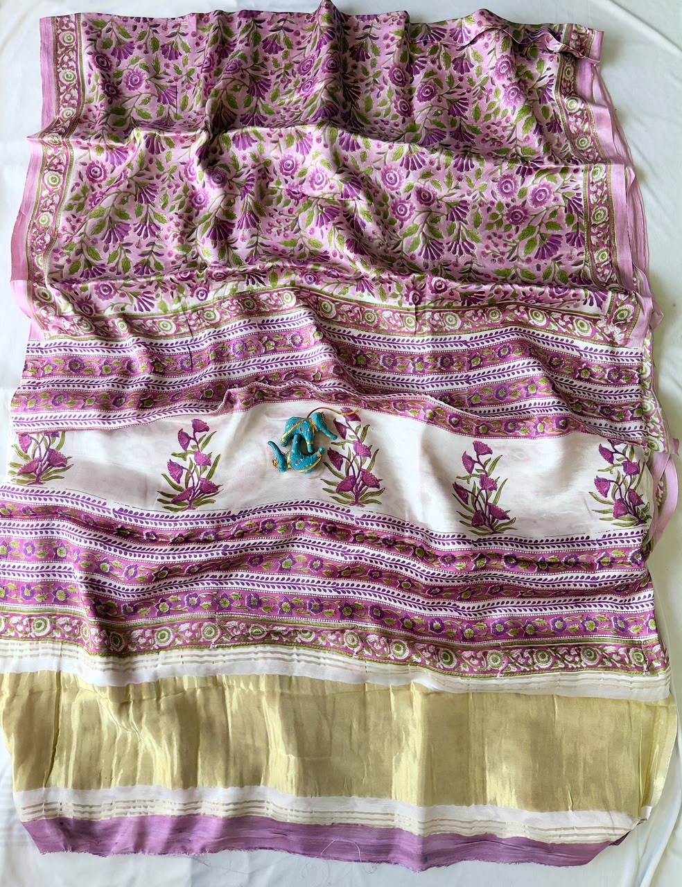 Pure Lagdi Patta Modal Gajji Silk Saree with Ajrakh & Bagru Prints