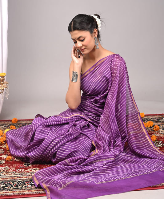 Hand Block Print Chanderi Silk Saree