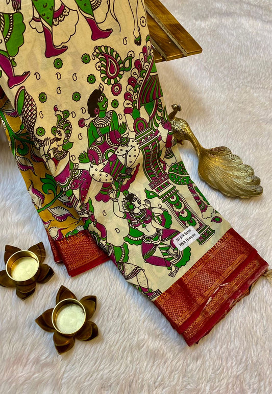 Semi Silk Hand Kalamkari Saree