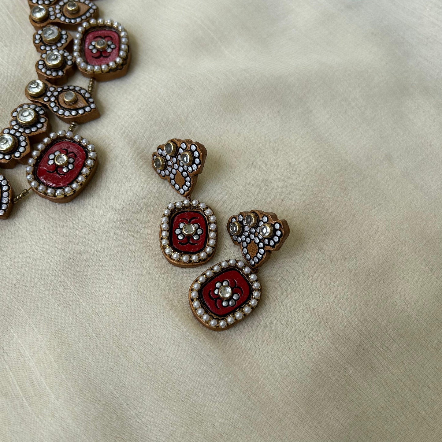 Handmade Terracotta Stone-Embellished Necklace Set