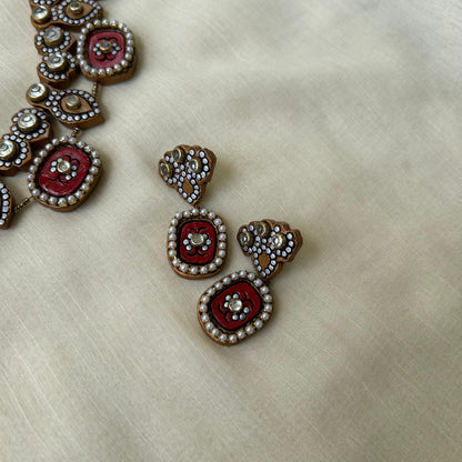 Handmade Terracotta Stone-Embellished Necklace Set