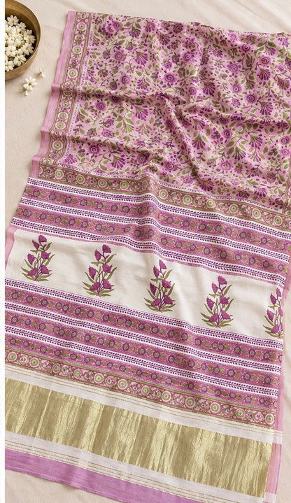 Pure Lagdi Patta Modal Gajji Silk Saree with Ajrakh & Bagru Prints