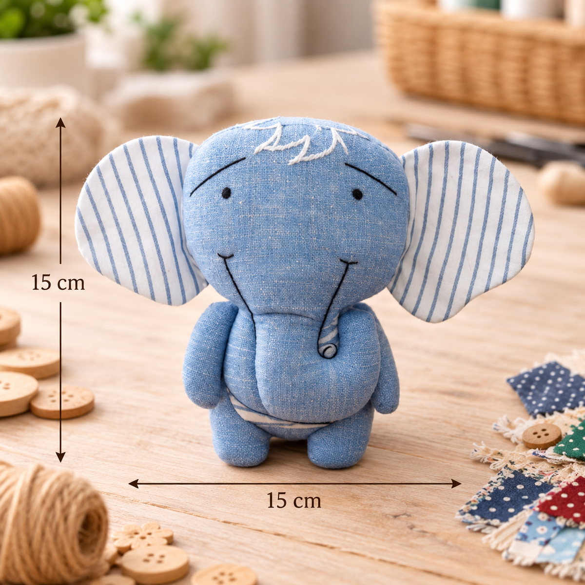 Handmade Upcycled Fabric Elephant Doll Toy for Kids