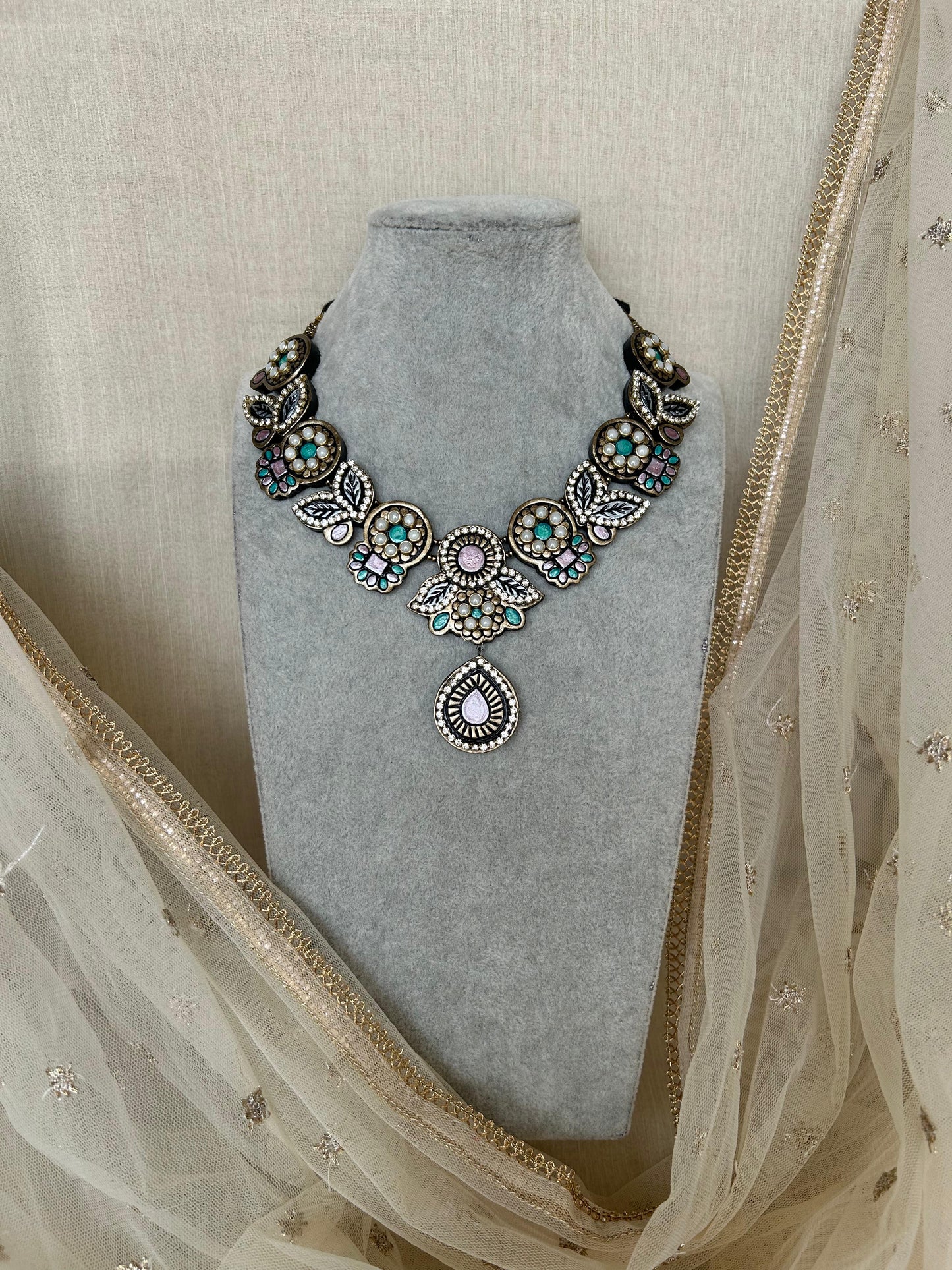 Handmade Terracotta Stone Necklace Set