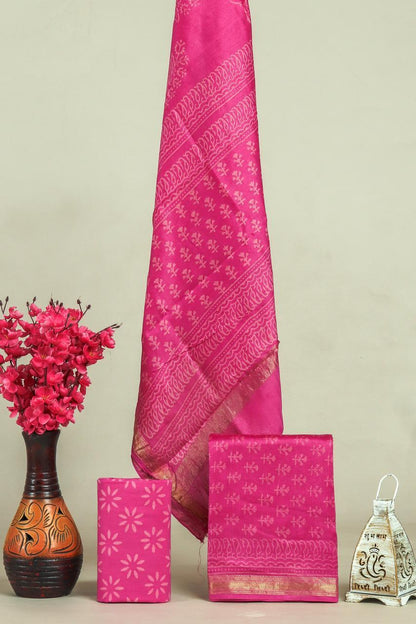 Handblock Maheshwari Zari Border Dress Material