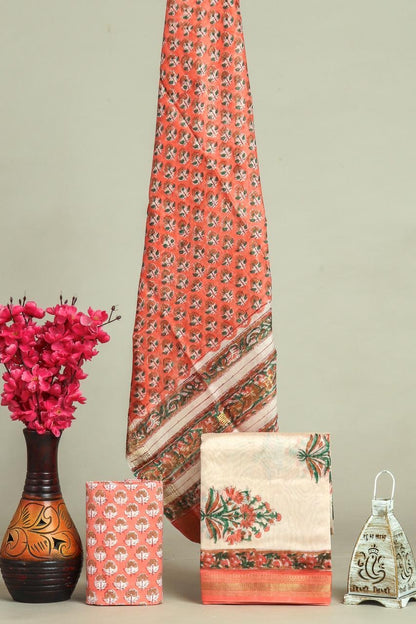 Handblock Maheshwari Zari Border Dress Material