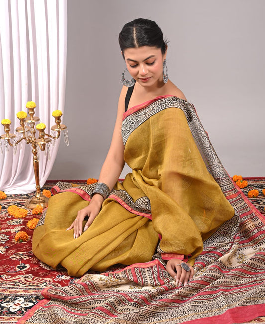 Hand Block Print Chanderi Silk Saree