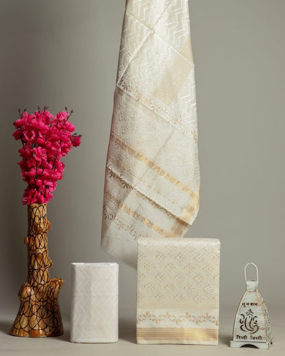 Handblock Maheshwari Zari Border Dress Material