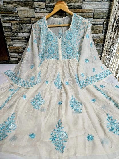 Hand Chikankari Pure Mul Tunic with Dupatta