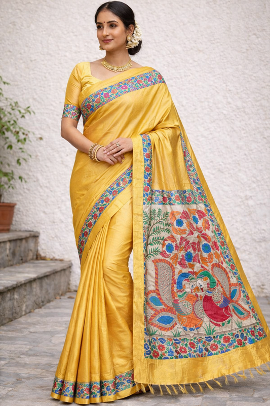 HANDLOOM TUSSAR HANDPAINTED MADHUBANI SAREE