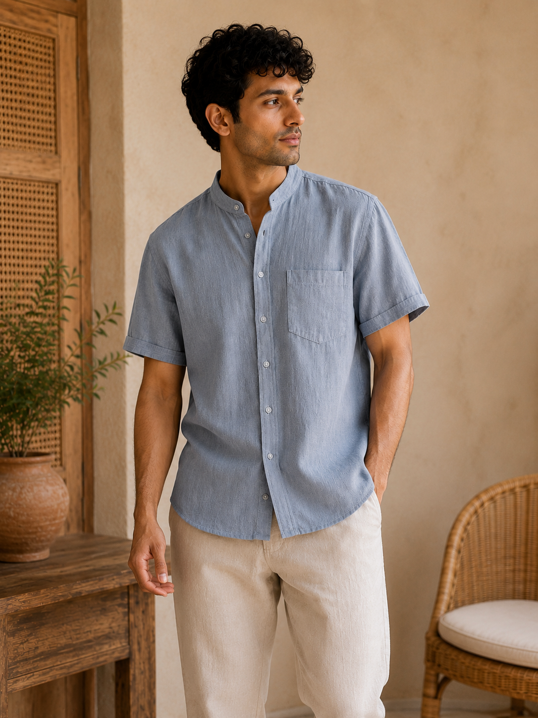 JAL: Dusty Blue Organic Kala Cotton Shirt | Handwoven Sustainable Cotton
