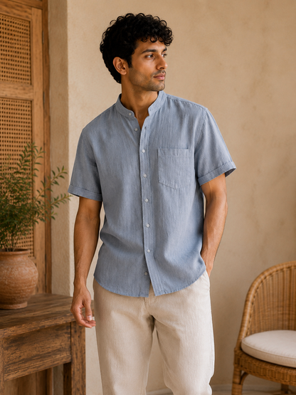 JAL: Dusty Blue Organic Kala Cotton Shirt | Handwoven Sustainable Cotton