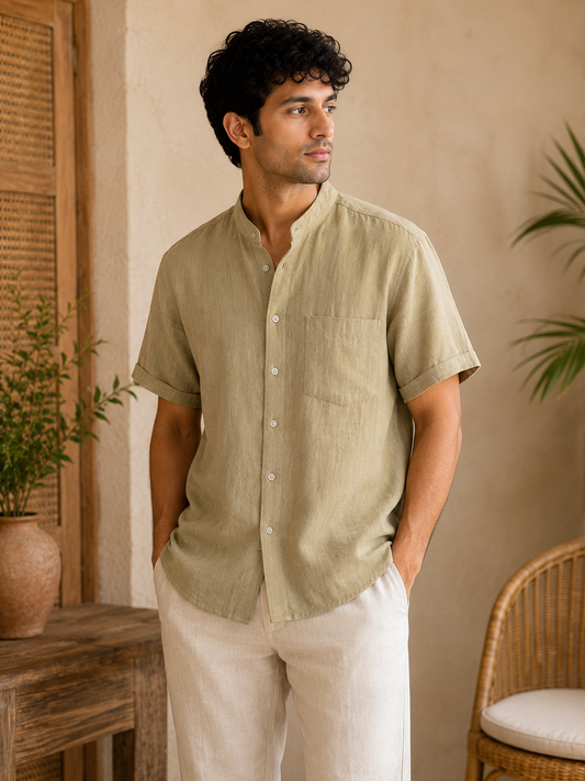 PRITHVI: Sage Green Organic Kala Cotton Shirt | Handwoven Sustainable Cotton