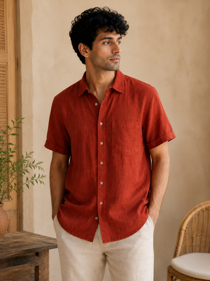 AGNI: Rust Organic Kala Cotton Shirt | Handwoven Sustainable Cotton