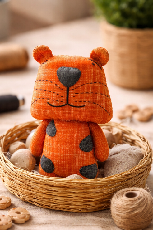 Handmade Fabric Tiger Doll Toy for Kids