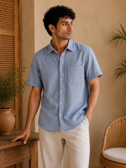 JAL: Dusty Blue Organic Kala Cotton Shirt | Handwoven Sustainable Cotton