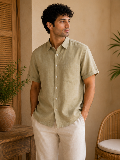 PRITHVI: Sage Green Organic Kala Cotton Shirt | Handwoven Sustainable Cotton