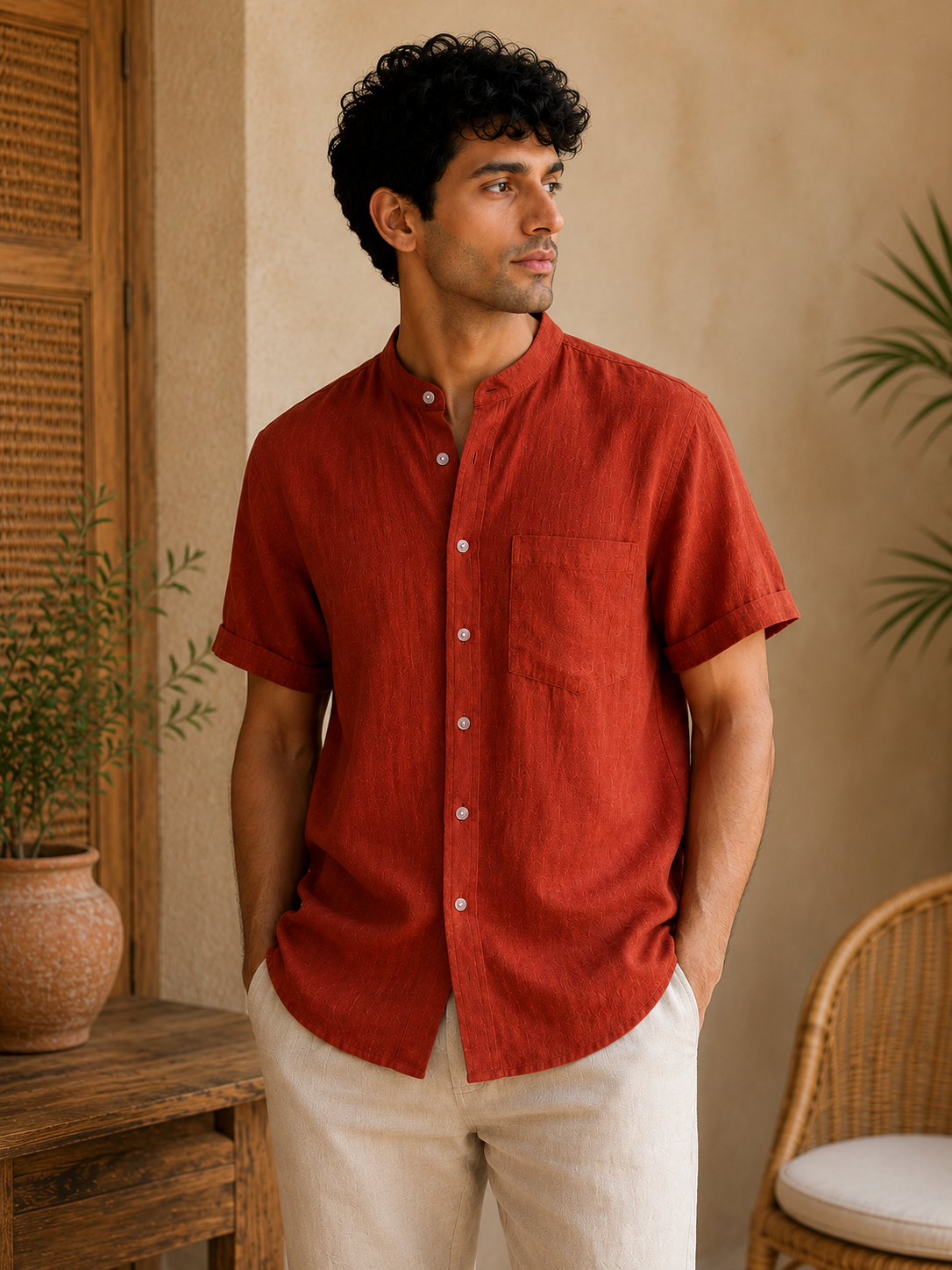 AGNI: Rust Organic Kala Cotton Shirt | Handwoven Sustainable Cotton