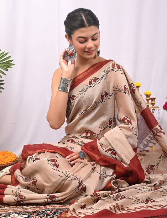 Hand Block Print Chanderi Silk Saree