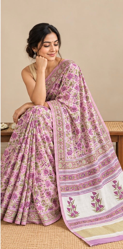 Pure Lagdi Patta Modal Gajji Silk Saree with Ajrakh & Bagru Prints