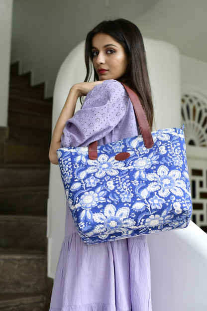 Summer Breeze Blockprinted Zipper Tote