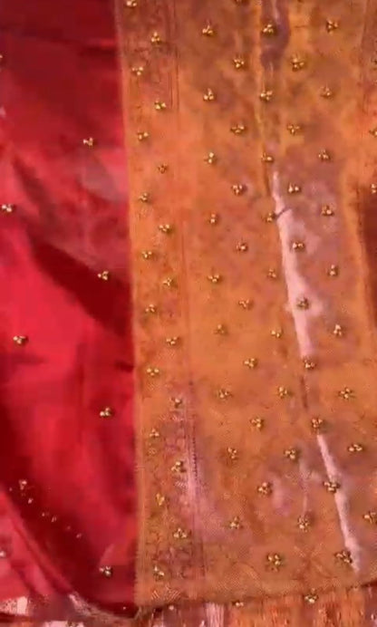 Banarasi Tissue Silk Saree with All-Over Ghungroo & Traditional Lace Border