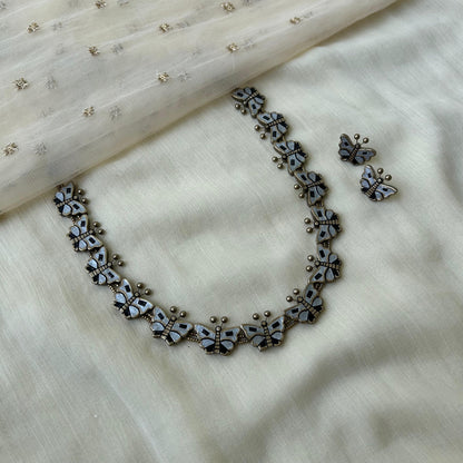 Handmade Butterfly Terracotta Necklace Set with Earrings