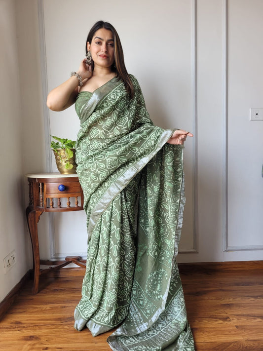 Block Printed Linen Saree