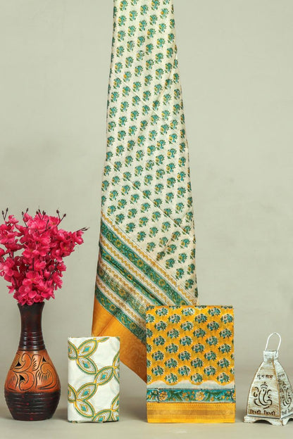 Handblock Maheshwari Zari Border Dress Material