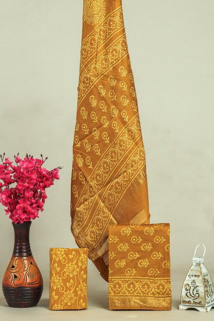 Handblock Maheshwari Zari Border Dress Material