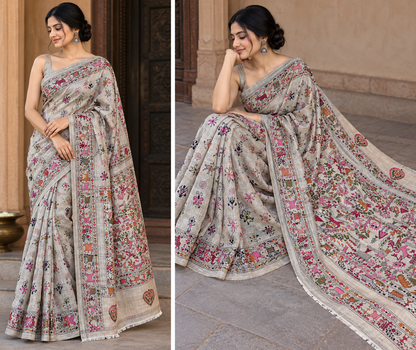 Pure Tussar Silk Katha Marwahi Saree
