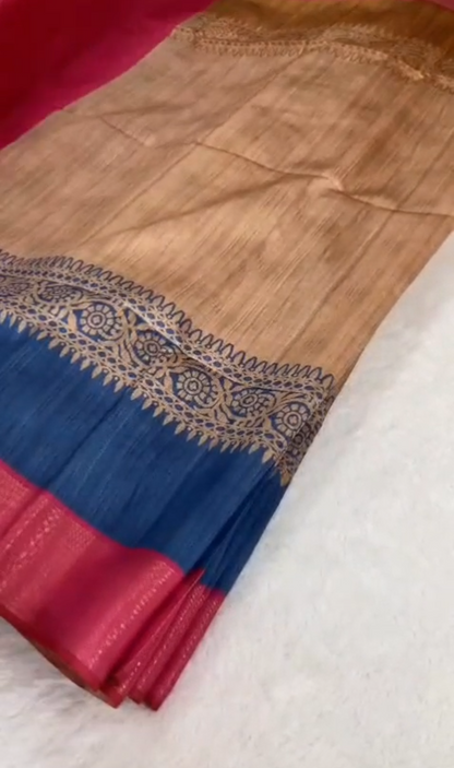 Handwoven Desi Ghicha Silk Saree with Traditional Motifs