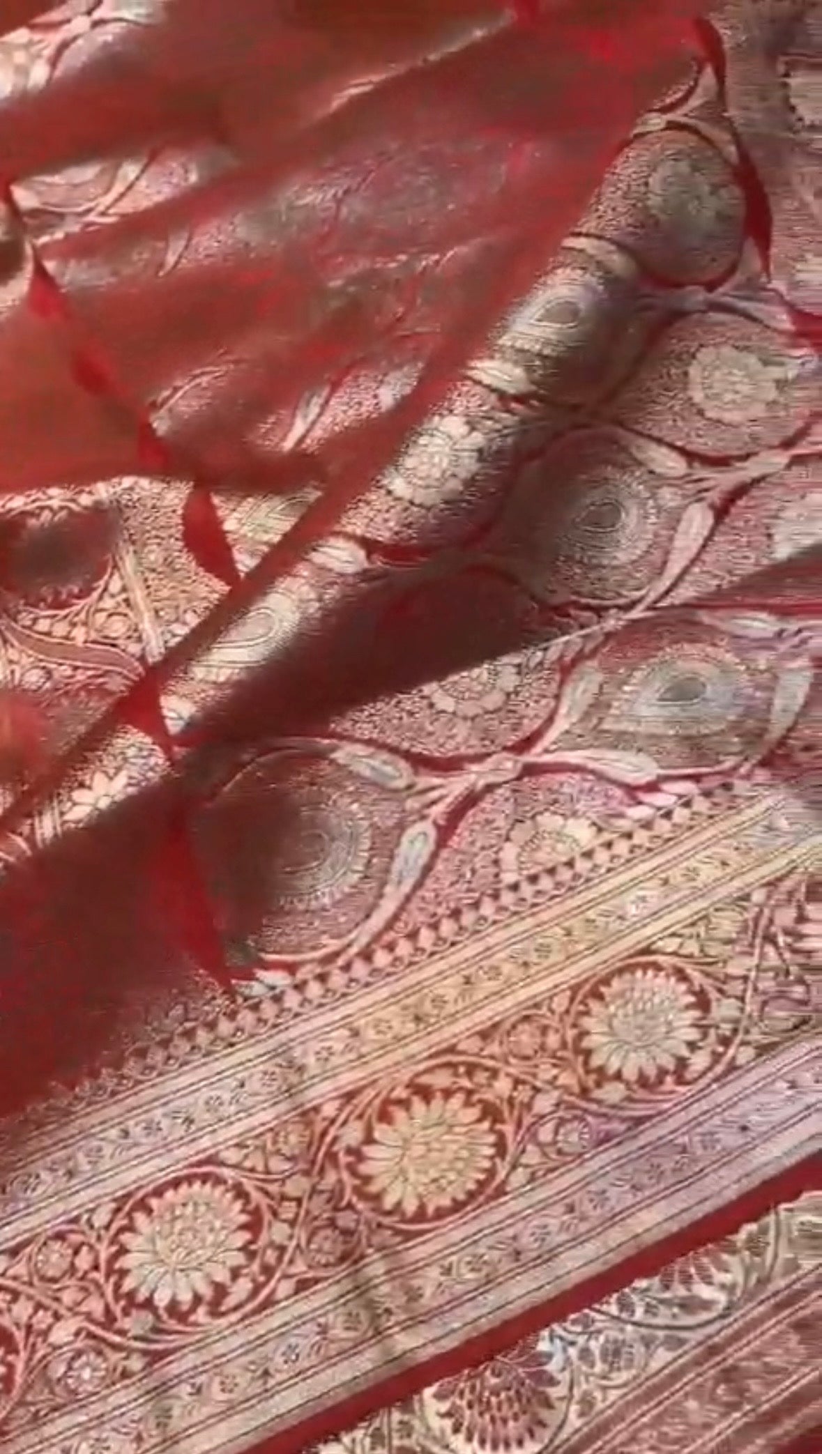 Handloom Red Katan Silk Banarasi Saree with Intricate Zari Weaving