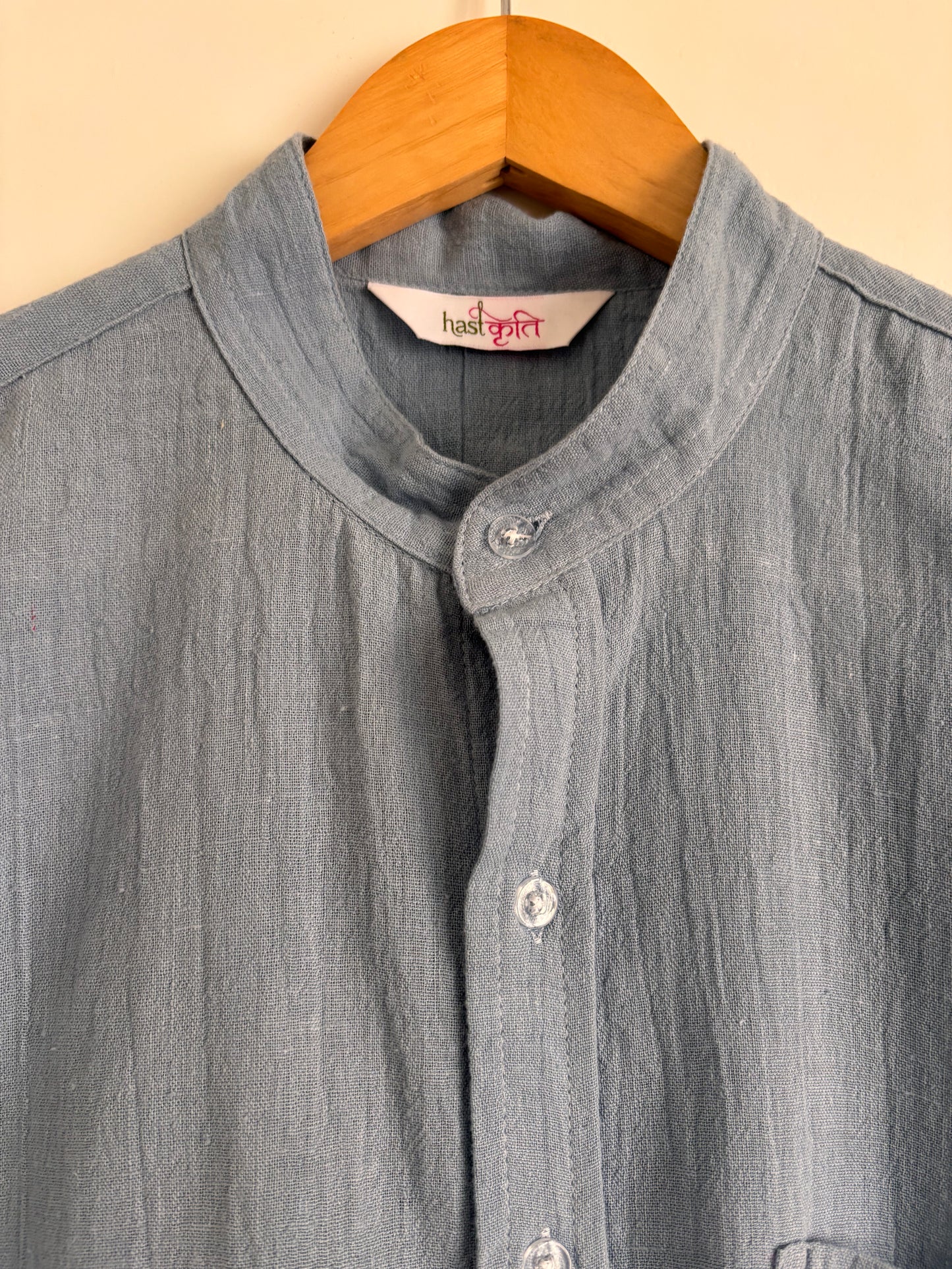 JAL: Dusty Blue Organic Kala Cotton Shirt | Handwoven Sustainable Cotton